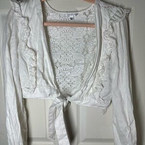 GUESS White Lace-Back Tie-Front Cropped Top
